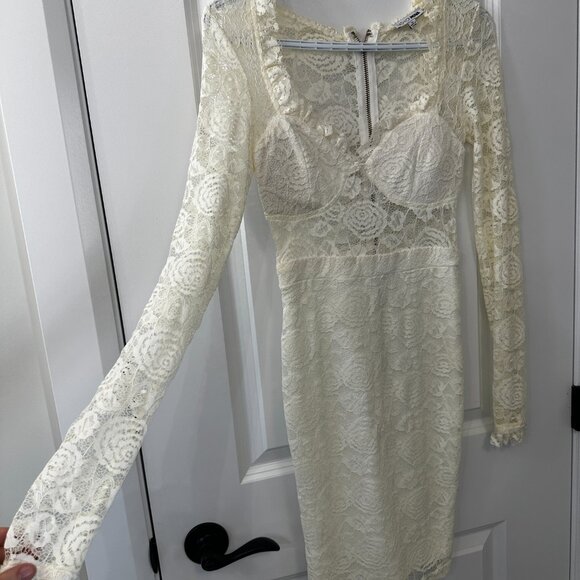 Fashion Nova White Lace Long Sleeve Bodycon Dress – XS - Picture 5 of 5